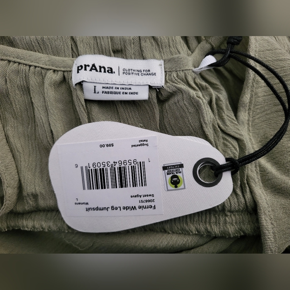 Prana Fernie Wide Leg Jumpsuit Sweet‎ Agave Womens Size L New - Picture 7 of 7